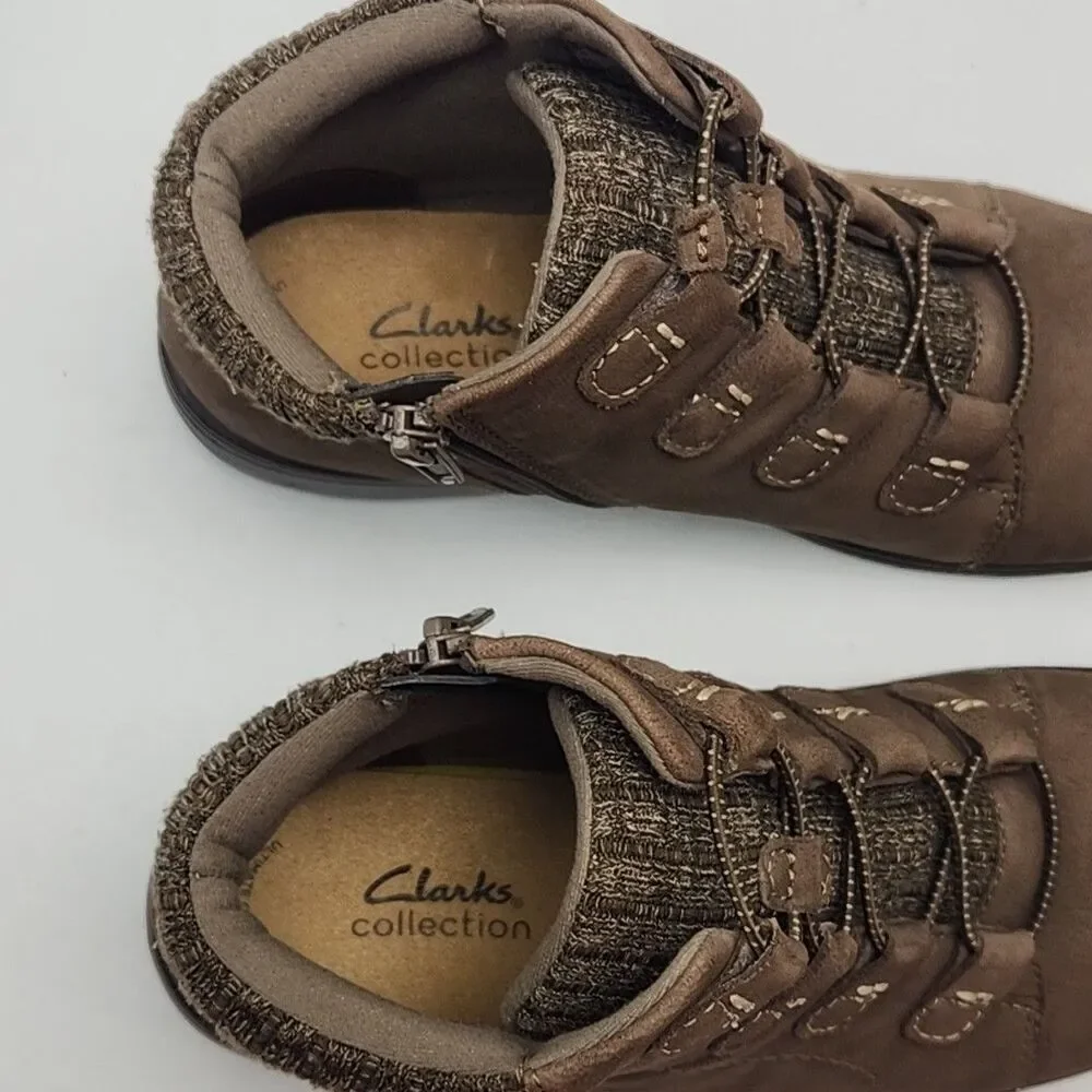 Clarks Collection Boot Ankle Bootie Brown Faux Suede Zip Women Sz 8.5 Winter